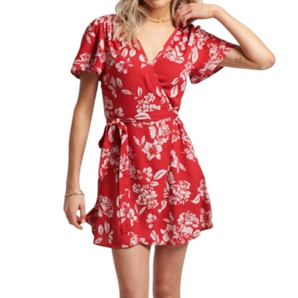 Superdry Vintage Mini Wrap Red Floral Dress Size 4
